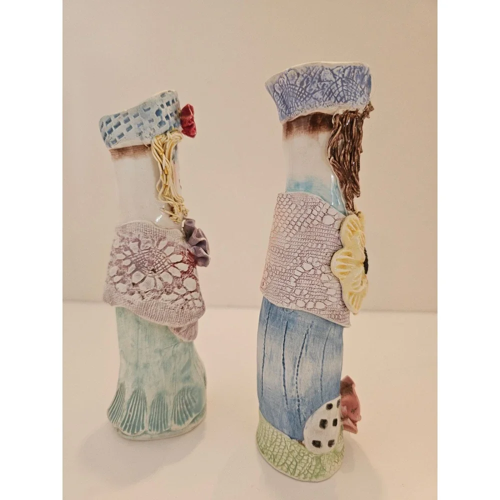 Ellen Williams Ganz Ceramic Candlestick Holders Set of 2 Whimsical Women‎ NOTE